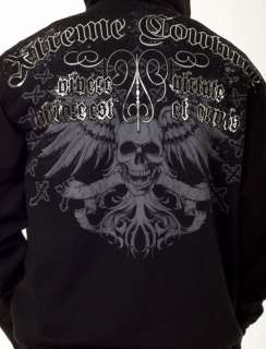 Xtreme Couture MMA Electro Skull Wings Black Mens Hoodie Jacket L 