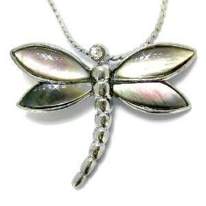 Abalone Shell Inlay Dragonfly Sterling Silver with Swarovski Element 