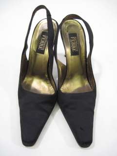 GIANFRANCO Black Satin Slingbacks Pumps Shoes 38.5 8.5  