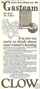 20s vintage CLOW Gasteam Radiator print AD~1921~NO ASH  