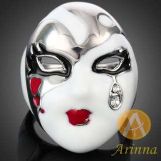 ARINNA classic girl mask Cocktail Fashion Ring 18K WGP Swarovski clear 