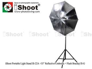 iShoot Portable Light Stand IS 22A +33” Reflective Umbrella + Flash 
