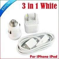   Car Charger + US AC Charger + Cable For iPhone 3G/4G/4S & iPod Purple