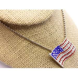  American Flag USA with Crystal Stones Necklace: Everything 