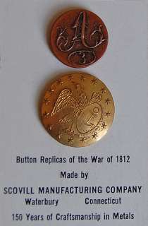 BUTTON REPLICAS of the WAR OF 1812 (on original show card) (4G9 