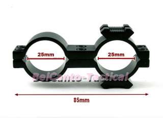 25mm + 25mm Double Ring Mount with Rail for Rifle Scope Flashlight 