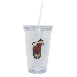  Miami Heat Double Wall Tumbler with Straw: Sports 