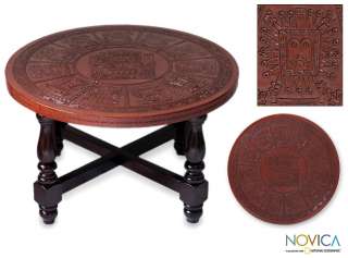 INCA ART Peru Hand Tooled Leather Coffee ACCENT TABLE  