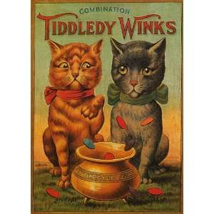  CAT SAVING COMBINATION TIDDLEDY WINKS SMALL VINTAGE POSTER 