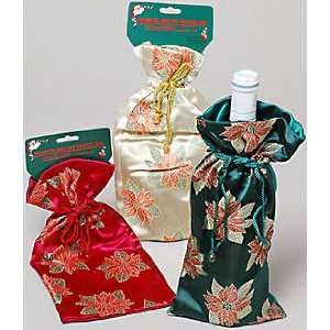    Poinsettia Brocade Wine Gift Bags (Set of 3): Kitchen & Dining