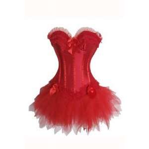   Red Hot Strapless Satin Coved Burlesque Corset Dress 