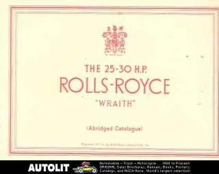 1938 Rolls Royce Wraith Sales Brochure RHD  