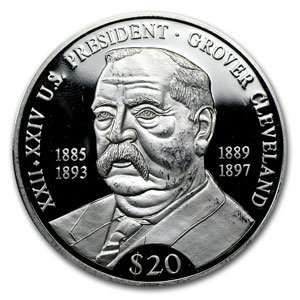   Liberia 2000 $20 Silver Proof Details Grover Cleveland Sports