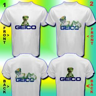 NEW! GEICO LIZARD FUNNY MASCOT White T Shirt 2 SIDES  