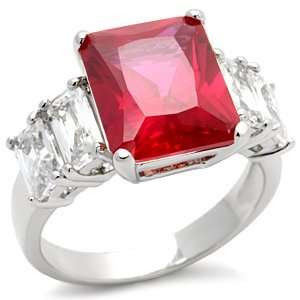    Three Stone CZ Rings   Ruby Red & White CZ Ring   Size 5: Jewelry