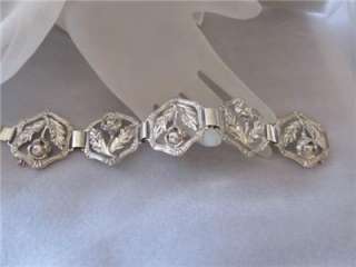   Antique 1930s Rose Ornate 3 dimensional Sterling Silver Bracelet