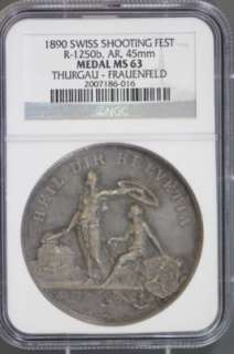 1890 Swiss Shooting Medal NGC MS63 Thurgau Frauenfeld  