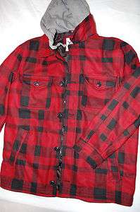 American Eagle Mens Workwear Plaid Check Hoodie Jacket Trench Coat XL 
