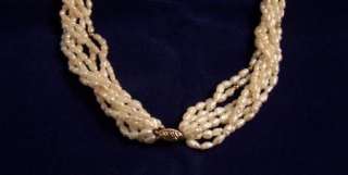 Vintage 7 Strand Freshwater Rice Pearl Necklace  with a 14k IWI Gold 