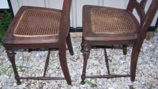 Antique Wooden Pair Dining Mission Wicker Seat Chair  