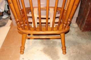 Antique Wooden Oak Wing Back Chair Curled Arms Cushions  