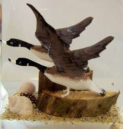 Vintage Carved Wood DUCKS Birds in Lucite Display S1  
