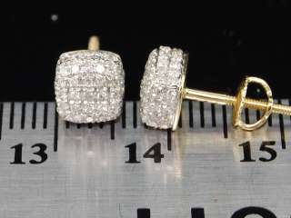 MENS YELLOW GOLD .50C DIAMOND 3D CUBE STUD EARRINGS  