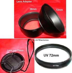 LENS ADAPTER+UV+CAP 72mm for FUJI S2950HD FinePix 58/72  