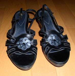 Clarks Artisan Wms Cute Black Leather Wedge Sandals 10  