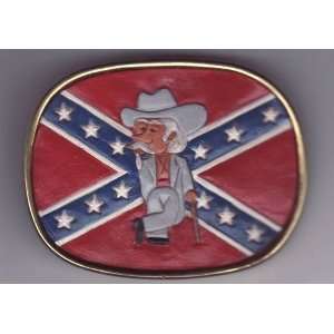 Used Belt Buckle: Southern Gentleman, Confederate Stars and Bars