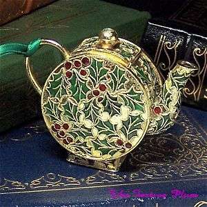 NIB 4255GH Cloisonne Decorative Gold Holly Teapot  