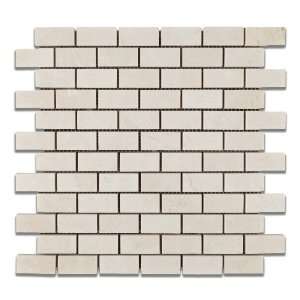 White Pearl / Botticino Marble 1 X 2 Polished Brick Mosaic Tile   Lot 