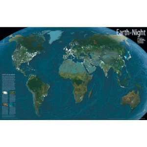   Geographic Earth at Night Mounted Map   White Frame