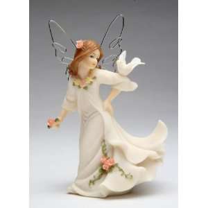   White Ceramic Angel With Metal Wings Display Figurine