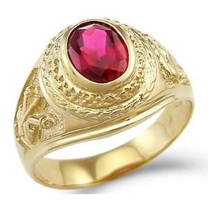   New Solid 14k Yellow Gold Mens Large Fashion Ruby Ring: Jewelry