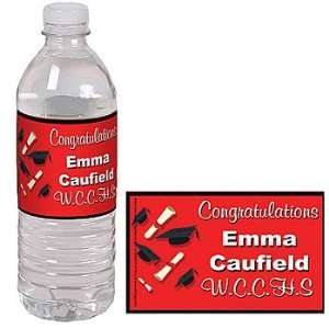 Flying Graduation Hats Personalized 20oz Water Bottle Labels   Qty 12