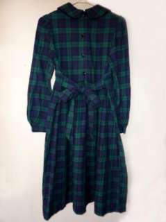   Mother & Child Girl Navy & Green Plaid Flannel Fall Dress 8 yr  