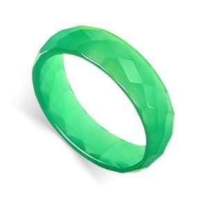  Dyed Green Agate Gemstone 6mm wide Faceted Band Ring Size 