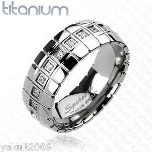   titanium ring with Cross Etched Groove Multi CZ wedding band  