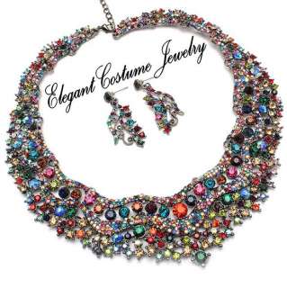   Vintage Multicolor Chunky Crystal Necklace Set Costume Jewelry  