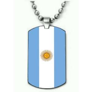 Argentina Flag Color Dogtag Pendant Necklace w/Chain and Giftbox