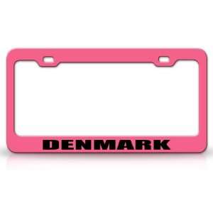 DENMARK Country Steel Auto License Plate Frame Tag Holder, Pink/Black