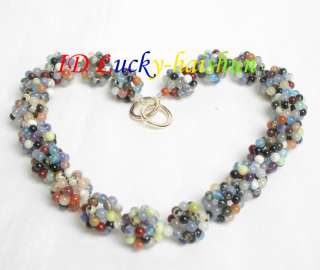 NEW 17mm natural ball flower Multicolor jade necklace  