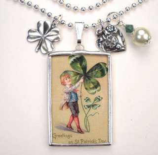 Handcrafted St PatricksDay Reversible Pendant Charm Necklace