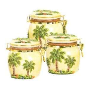  PALM TREE AIRTIGHT 3 Canisters Set 3 D *NEW*