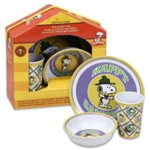  Snoopy Happy Camper 3 Piece Kids Dinnerware Set: Kitchen 