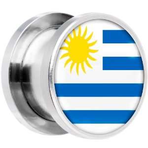  2 Gauge Stainless Steel Uruguay Flag Saddle Plug Jewelry