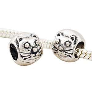  Silver Plated (023) Cat Face Charm, will fit Pandora/Troll 