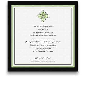  100 Square Wedding Invitations   Monogram Mint Olive 
