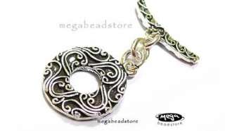 Large Ornate Round Toggle Clasp Bali 925 Sterling Silver Handmade T114 